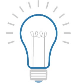 Communicate icon depicts a shining light bulb