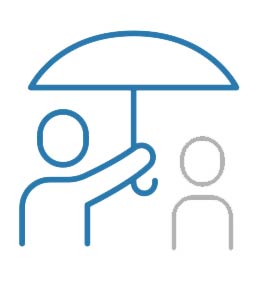 Train icon depicts a person holding an umbrella over a neighbor's head
